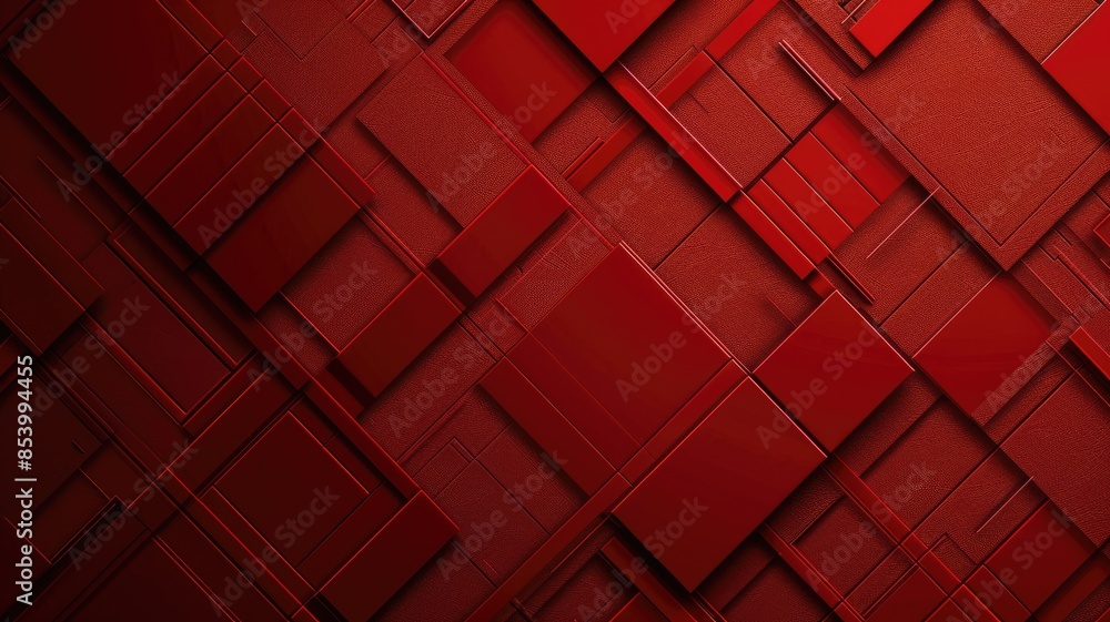 Poster abstract art of red 3d shapes with textured surfaces on a red background. digital artwork of 3d geom