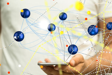 Abstract futuristic - Molecules technology with polygonal shapes on dark blue background.