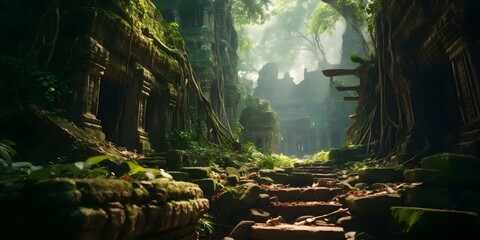 Explore Cambodias mystical ancient temples hidden in the jungle through realistic photography. Concept Cambodia, Ancient Temples, Jungle Exploration, Realistic Photography, Mystical Vibe