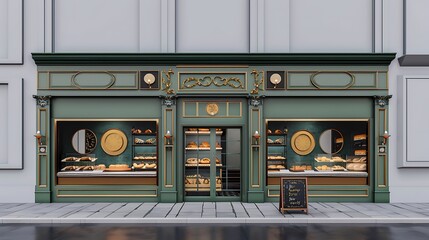 Bakery facade exterior in retro style design
