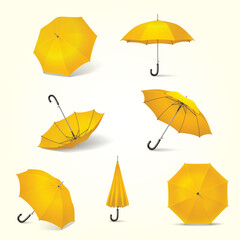 yellow isolated realistic umbrella icon set seven different locations yellow umbrella illustration