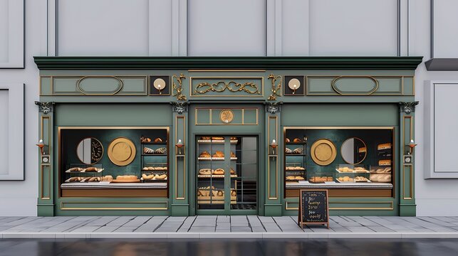 Bakery facade exterior in retro style design