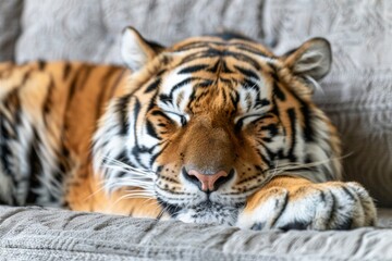 Obraz premium Resting tiger close-up with detailed fur texture