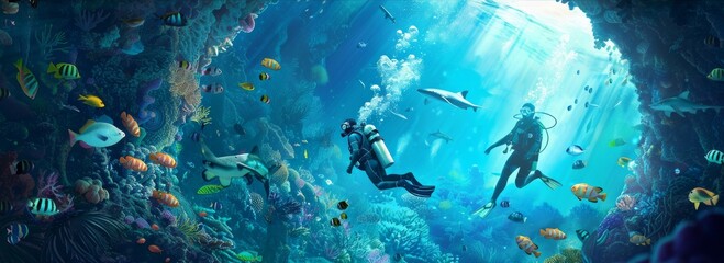Naklejka premium Underwater Odyssey: Exploring Ocean Depths