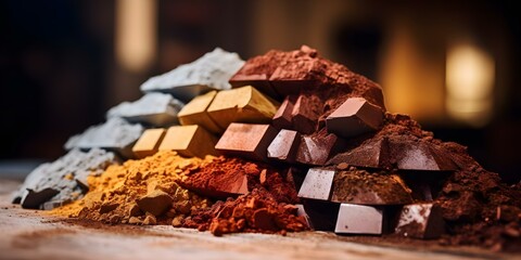 Rare Earth Minerals Stacks from Mining Operations. Concept Rare Earth Minerals, Stacking Techniques, Mining Operations, Mineral Extraction, Sustainable Resource Management