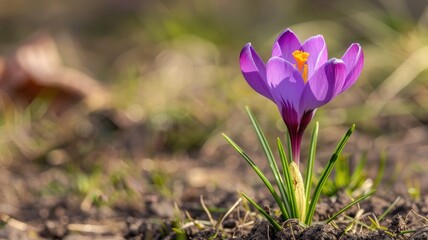 Fototapeta premium Purple crocus flower blooming in garden