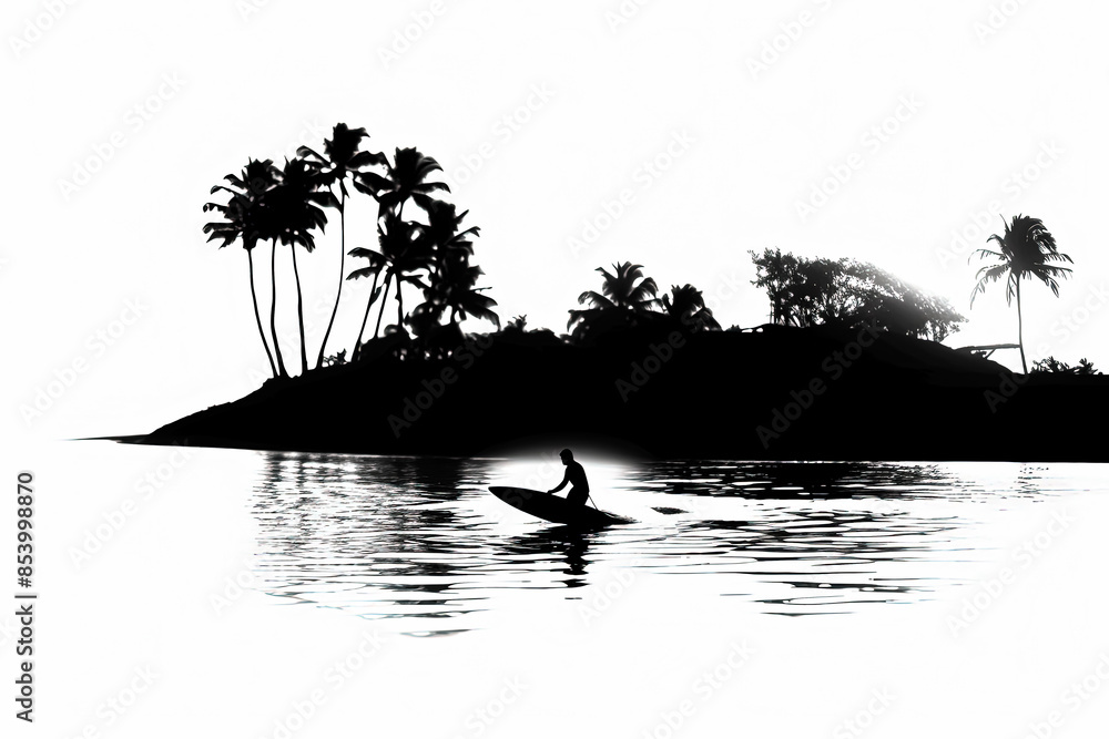 Poster a man is surfing a wave in the ocean. the image has a dynamic and energetic mood, as the man is ridi