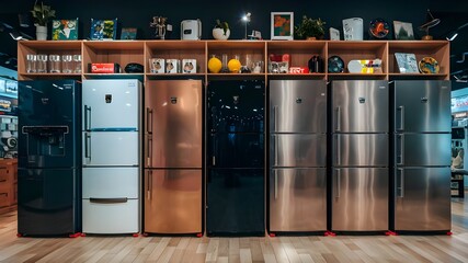 Fashionable Refrigerators in High-Tech Appliance Store - Smart Technology Display