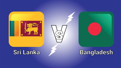 Sri Lanka Vs Bangladesh 3D Illustration vector flags in shaded Rounded Rectangle with Flash Versus Match
