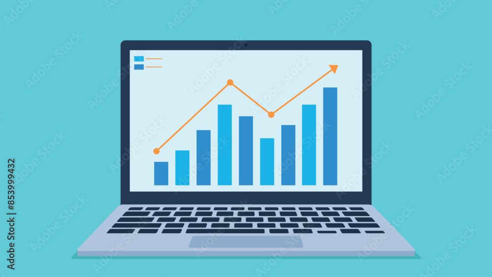 Aufkleber vector graphics of a laptop with a graph with data on the screen. the graph shows the growth of inve