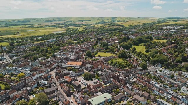 Aerial view of the town of Lewes, UK