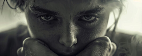 Obraz premium A person lost in thought, their gaze distant and contemplative.