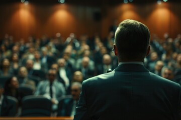 Fototapeta premium close up. speaker standing in front of the audience in the conference room