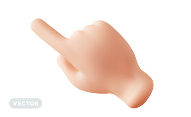 Vector illustration of finger touch gesture male hand on white color background. 3d cartoon style design of white skin hand man touch gesture