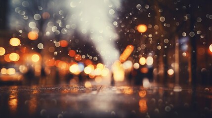 Fototapeta premium Bokeh lights on a blurred background of a city street at night