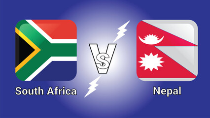 South Africa Vs Nepal 3D Illustration vector flags in shaded Rounded Rectangle with Flash Versus Match