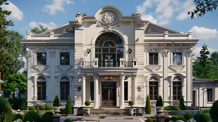 Fototapeta premium Modern and luxury house facade in european exterior style design