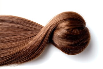 Fototapeta premium A long brown hair is curled up into a spiral, perfect for hair salon, hair advertisement