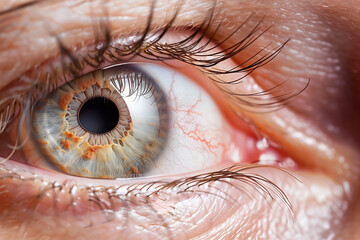 Close-Up of an Eye with Keratitis Showing Inflammation and Blood Vessels