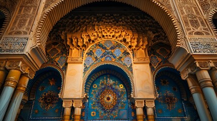 Obraz premium Intricate Moroccan Architecture with Blue and Yellow Tiles