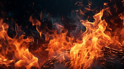 Fire flames on black background, casting eerie shadows that dance and flicker across the surface.