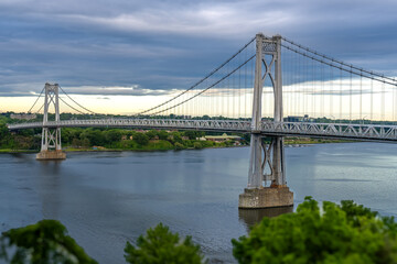 Aerial photo of the Franklin Delano Roosevelt Mid-Hudson Bridge over the Hudson River, Poughkeepsie NY.	