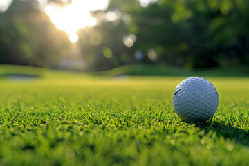 Obraz premium Closeup shot of a golf ball on the green grass.