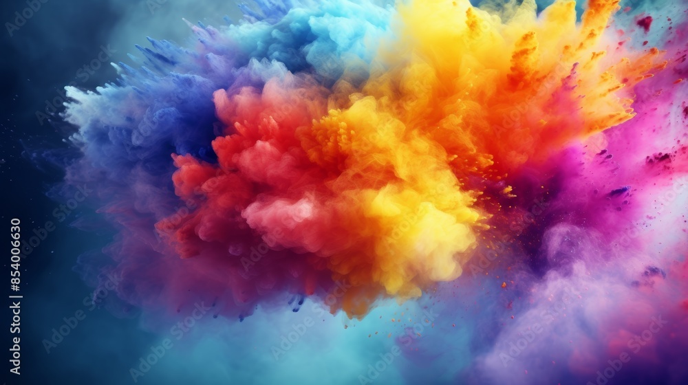 Poster holi color powder explosion bright colorful rainbow from different angles.