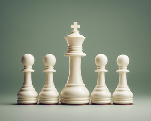 Reflection of Unity and Leadership: Chess King and Pawns in Harmony