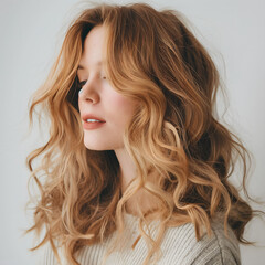Naklejka premium Tranquil Young Woman with Gorgeous Flowing Hair and Soft Smile