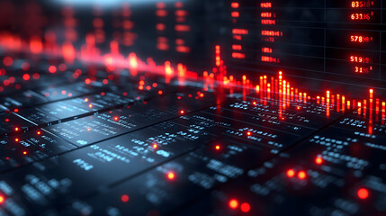 Obraz premium Dynamic Financial Data Visualization with Glowing Red Graphs