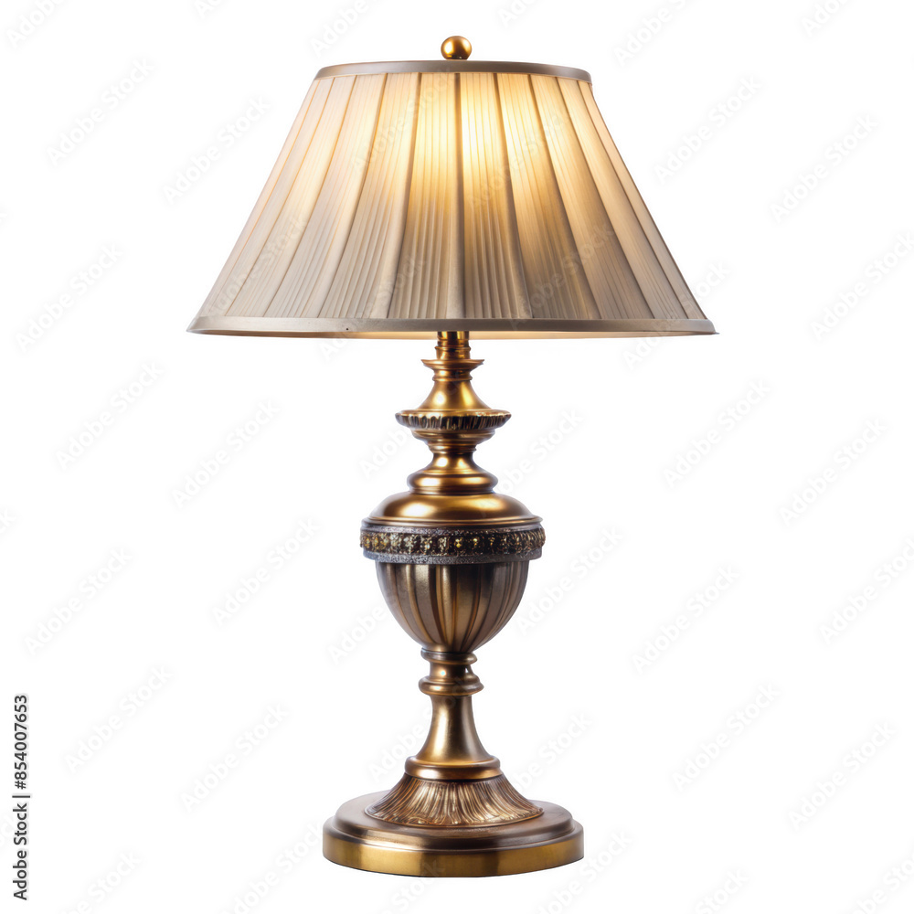 Poster elegant vintage table lamp with shade. this classic table lamp features a vintage design and a fabri