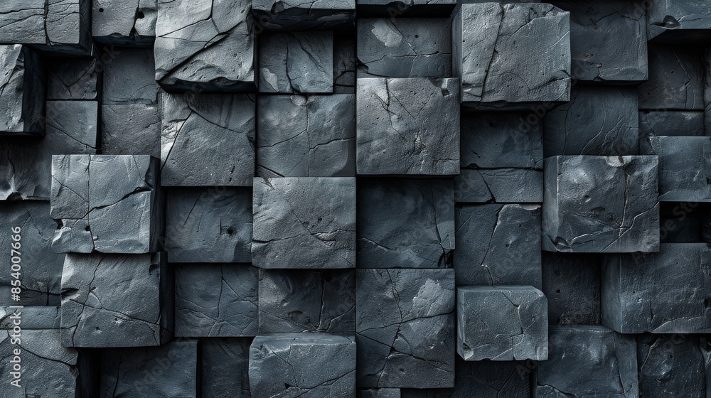 Poster 3d rendered image featuring black stone cubes with varied textures and sharp edges for a modern look