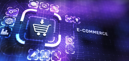 E-commerce business online digital internet shopping concept on virtual screen.