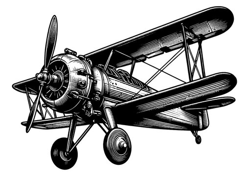 black and white biplane in flight clip art preview