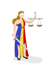 Justice in Romania, allegory of the Romanian justice, lady of justice, blind woman holding a scale and sword