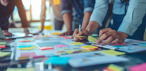 Obraz premium Team Collaboration with Sticky Notes and Papers 
