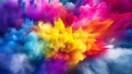 Holi color powder explosion bright colorful rainbow with a dreamy and ethereal atmosphere.