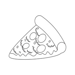 pizza icon, hand drawing cartoon pizza. cute food sticker doodle. food illustration