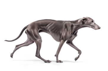 Blue greyhound dog in walking pose, side view in isolated background