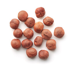 Top view of whole shelled hazelnuts