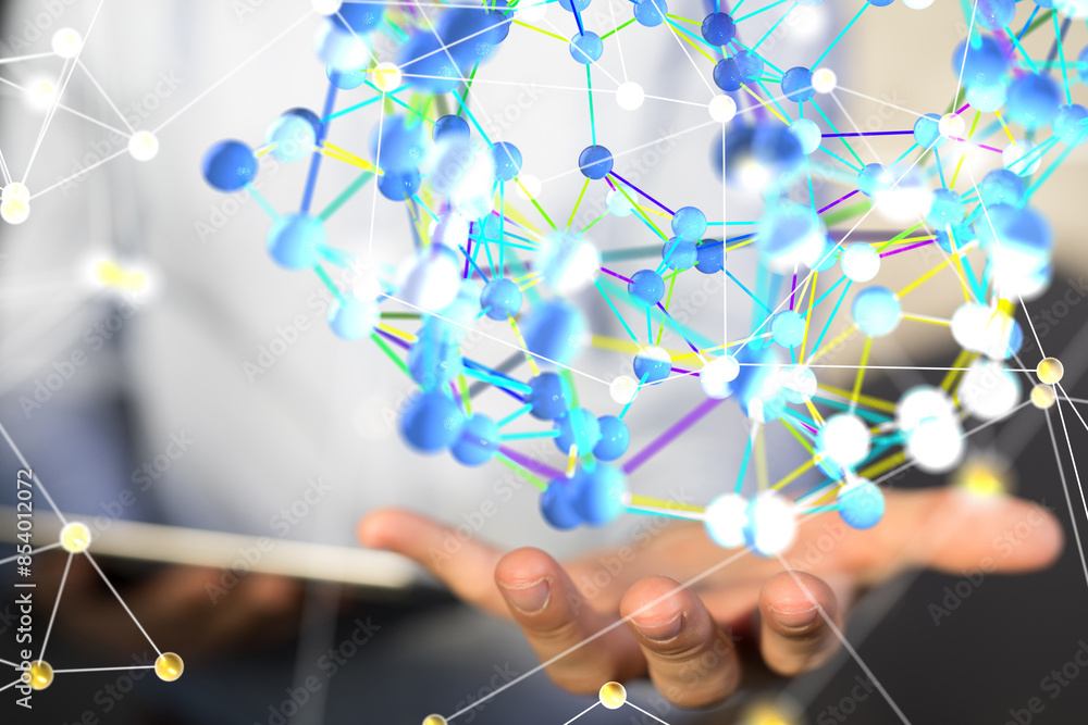Poster touching global network and data customer connection