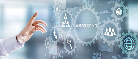 Outsourcing Global recruitment HR concept on virtual screen.