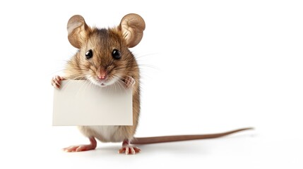 Mouse with a Blank Sign: A tiny mouse standing on its hind legs, holding a blank sign with its front paws.