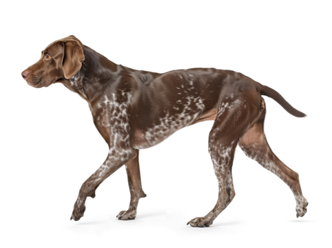 German Shorthaired Pointer dog in walking pose on isolated background
