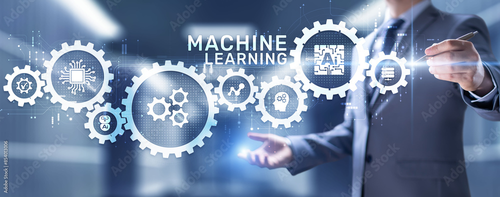 Poster machine learning ai artificial intelligence neural network technology concept.