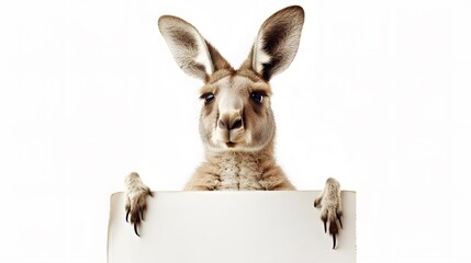 Kangaroo Holding a Blank Sign: A kangaroo standing upright, holding a blank sign with its front paws.