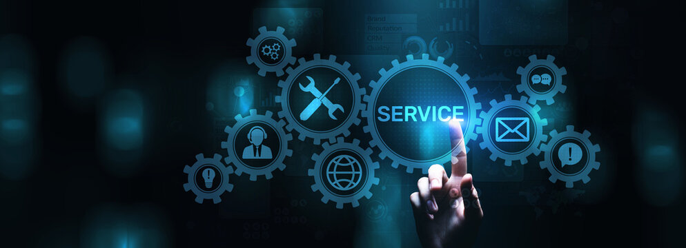 Services customer support business technology concept on screen.