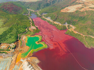 View from above of nickel mine landscape. Mining in an open pit. Mindanao, Philippines.