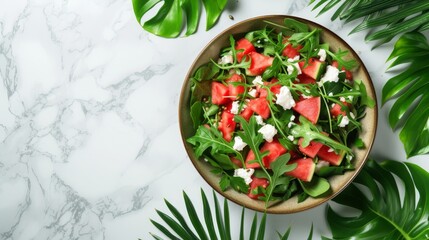 Fresh summer watermelon salad with feta cheese